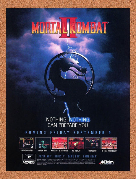 1994 Mortal Kombat II SNES Original Advertisement / Retro Promo v3
