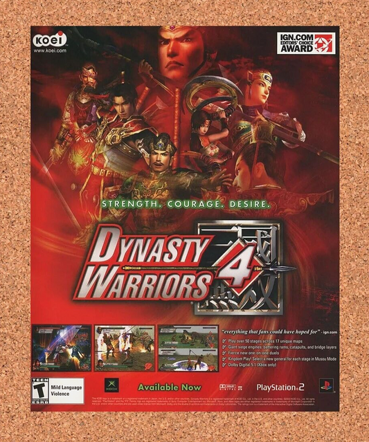 Dynasty Warriors 4 PS2 Original 2004 Ad Authentic KOEI Fighting Video Game Promo