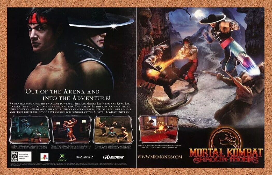 Mortal Kombat Shaolin Monks PS2 Original 2005 Ad Authentic Video Game Promo