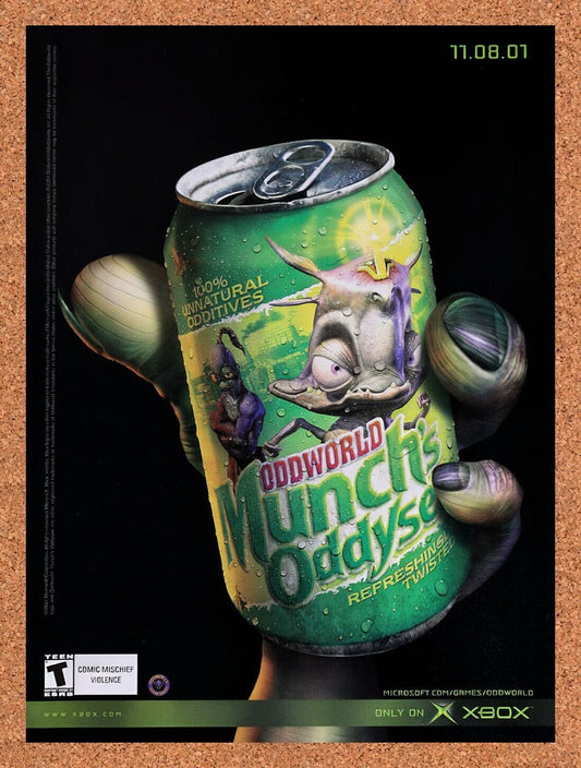 2000 Oddworld Munchs Oddysee Xbox Original Advertisement / Retro Wall Art v3
