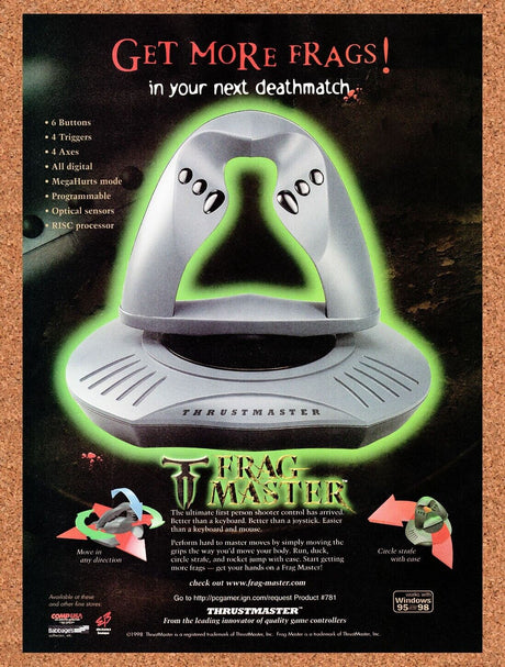 1998 Thrustmaster Frag Master Gaming Mouse Original Ad / Retro Wall Art v4
