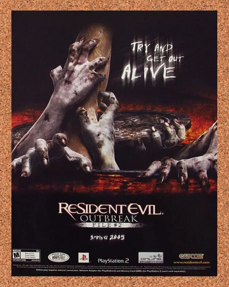 Original 2004 Resident Evil Outbreak File 2 PS2 Ad Authentic Game Promo Art 1