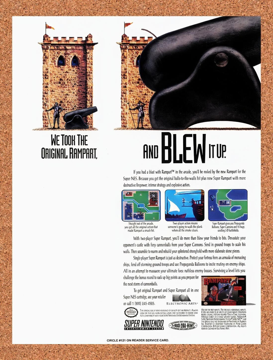 1992 Rampart SNES Original Advertisement / Retro Wall Art v2