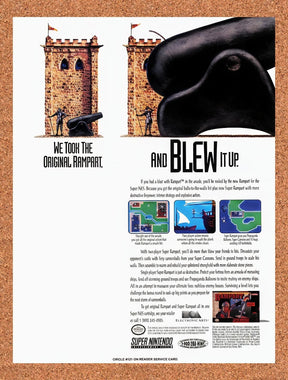 1992 Rampart SNES Original Advertisement / Retro Wall Art v2