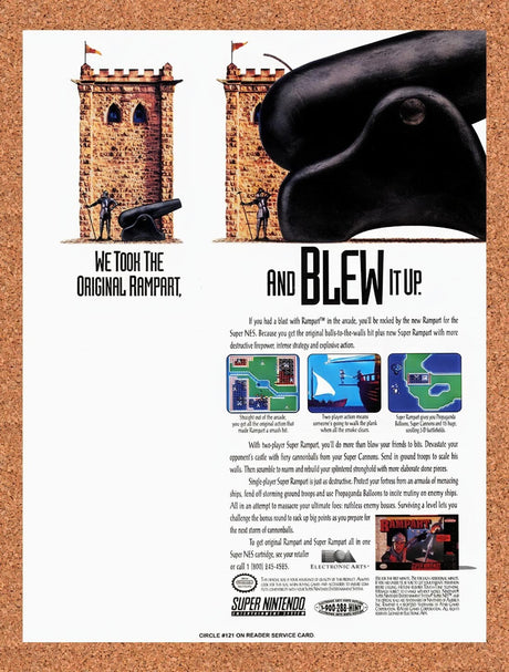 1992 Rampart SNES Original Advertisement / Retro Wall Art v2