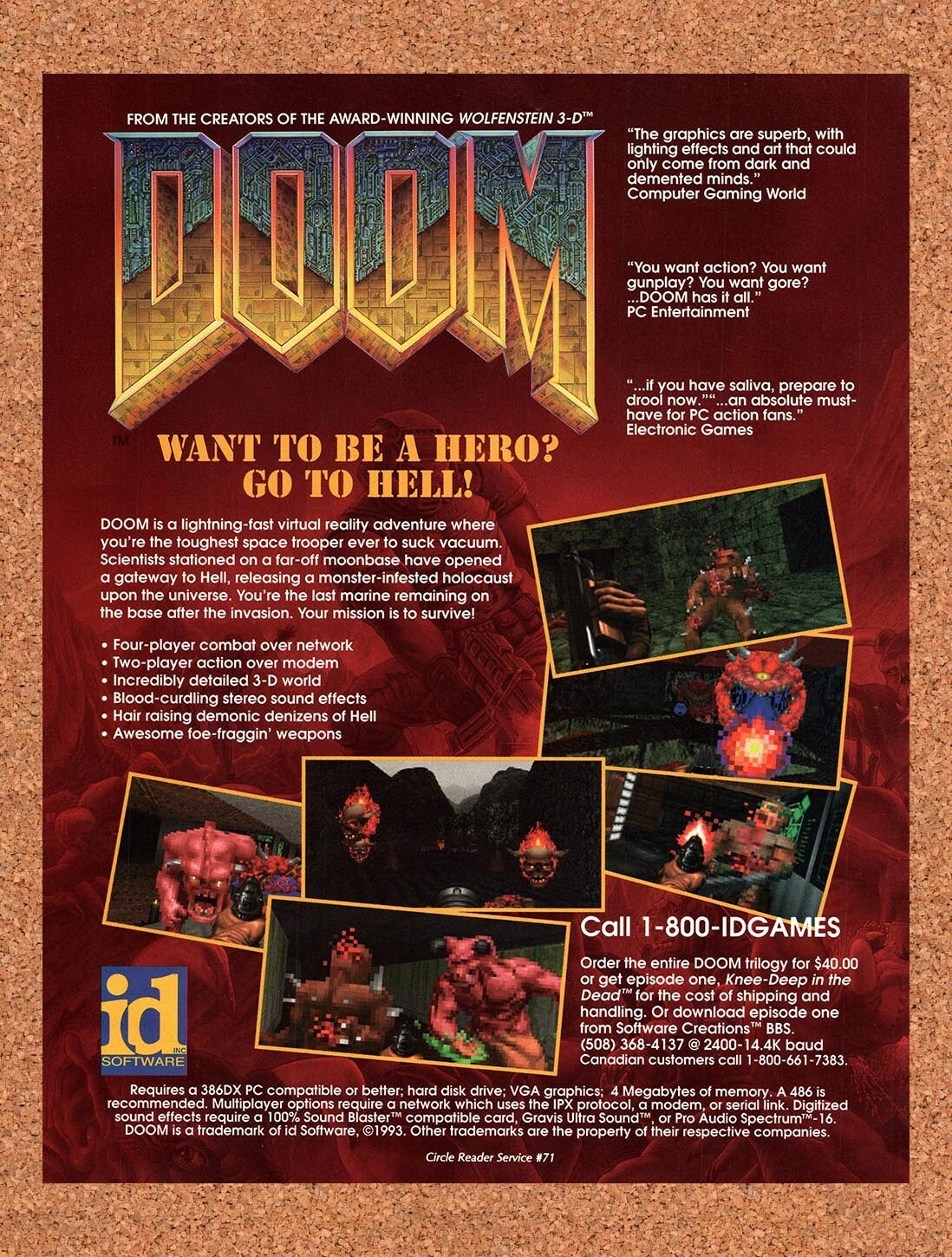 1994 Doom PC Original Advertisement / Retro Wall Art v10
