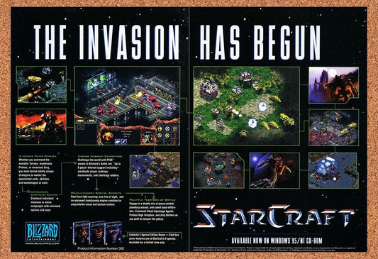 StarCraft PC Game Original 1997 Print Ad Authentic Blizzard Video Game Promo