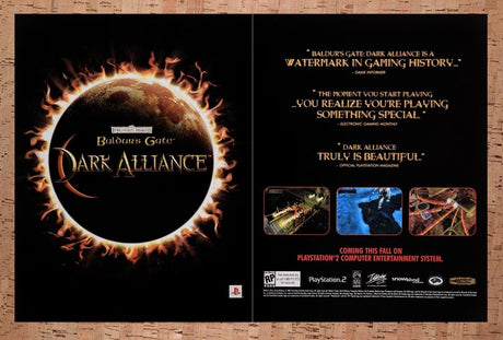 2001 Baldur's Gate Dark Alliance PS2 Original Advertisement / Retro Wall Art v4