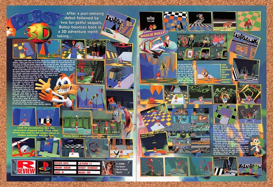 1997 Bubsy 3D PS1 Original Advertisement / Retro Promo vr1