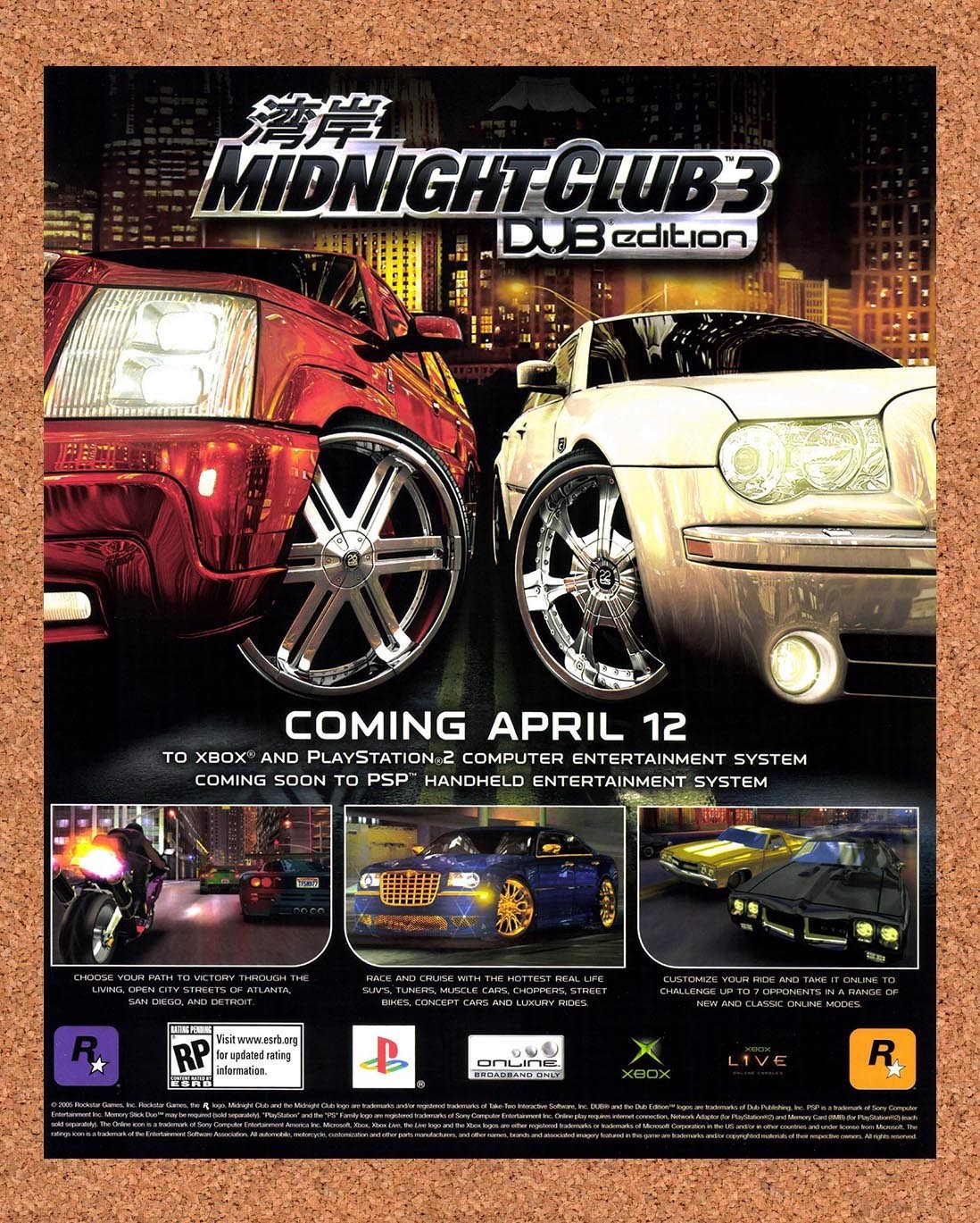 2005 Midnight Club 3 Dub Edition Xbox Original Advertisement / Retro Promo v4