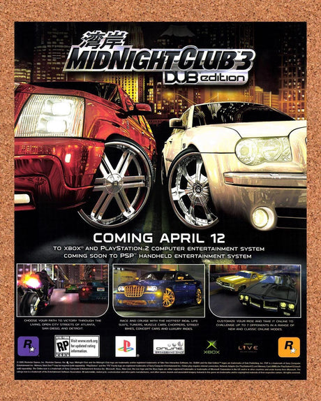 2005 Midnight Club 3 Dub Edition Xbox Original Advertisement / Retro Promo v4