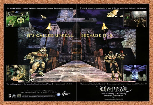 1997 Unreal PC Original Advertisement / Retro Wall Art v4