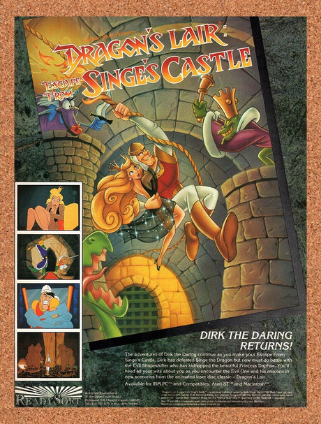 1992 Dragon's Lair Escape From Singes Castle IBM Original Ad / Retro v2