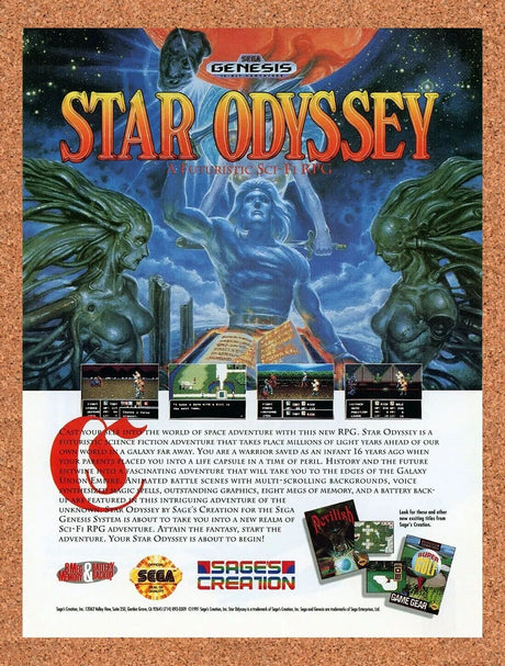 Star Odyssey Genesis Original 1992 Ad Authentic Sega Video Game Promo v1