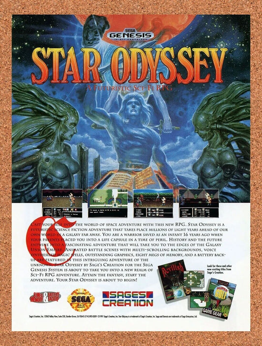 Star Odyssey Genesis Original 1991 Ad Authentic Sega Video Game Promo v1