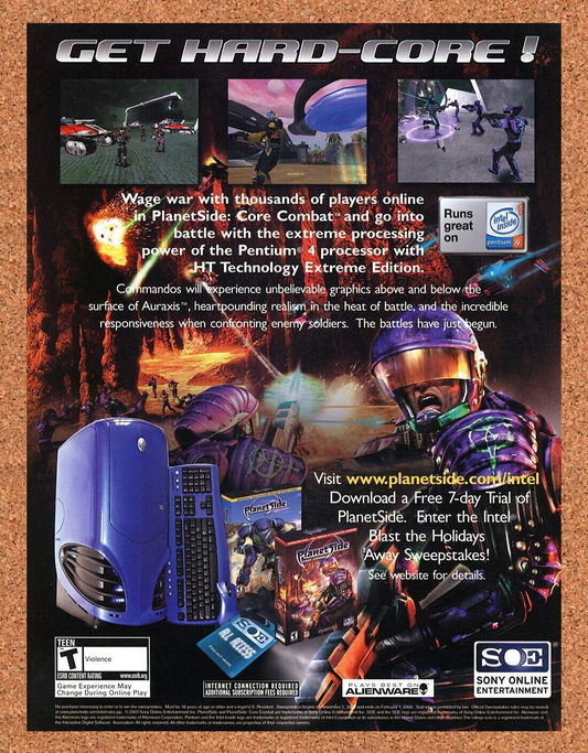 PlanetSide PC Original 2004 Ad Authentic Alienware Intel 4 CPU Video Game Promo