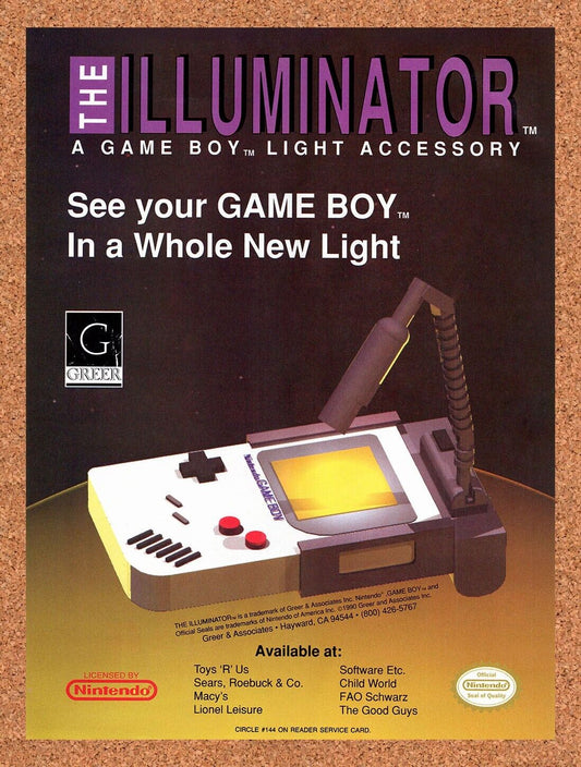 1990 Nintendo Game Boy Illuminator Original Advertisement / Retro Wall Art v8