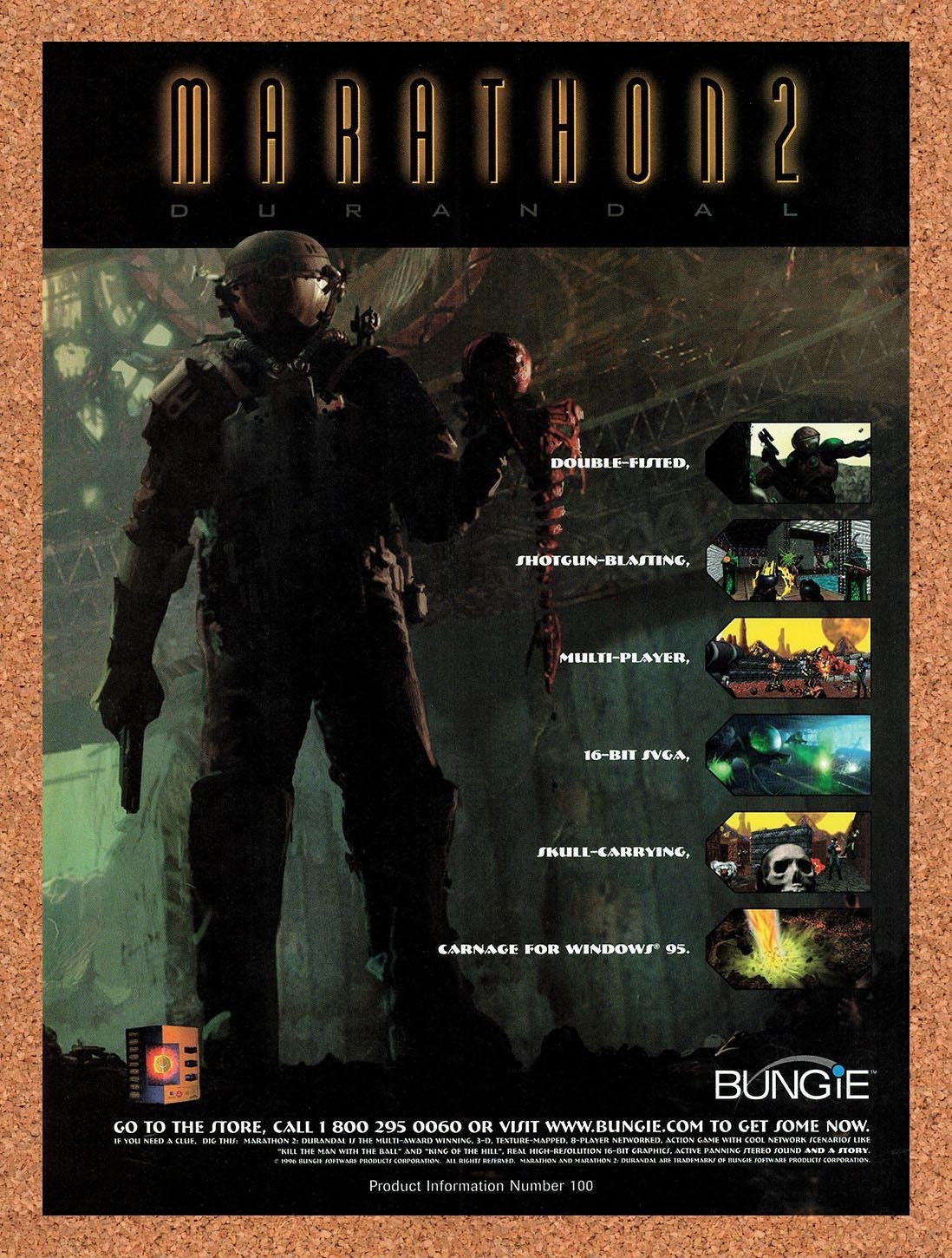 1996 Marathon 2 Durandal PC Original Advertisement / Retro Promo v2