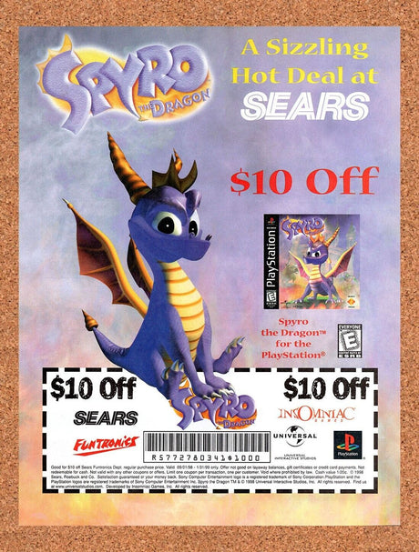 1998 Spyro Sears $10 Off Rebate Original Advertisement / Retro Wall Art v2