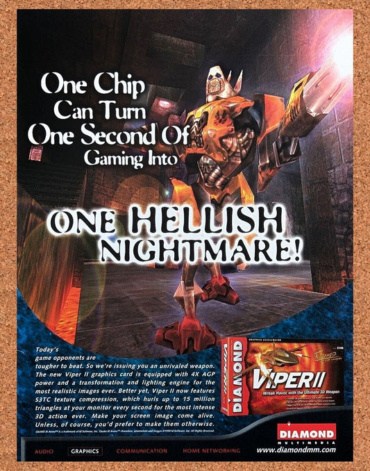 Quake III PC Original 2001 Ad Authentic Viper II Graphics GPU Video Game Promo