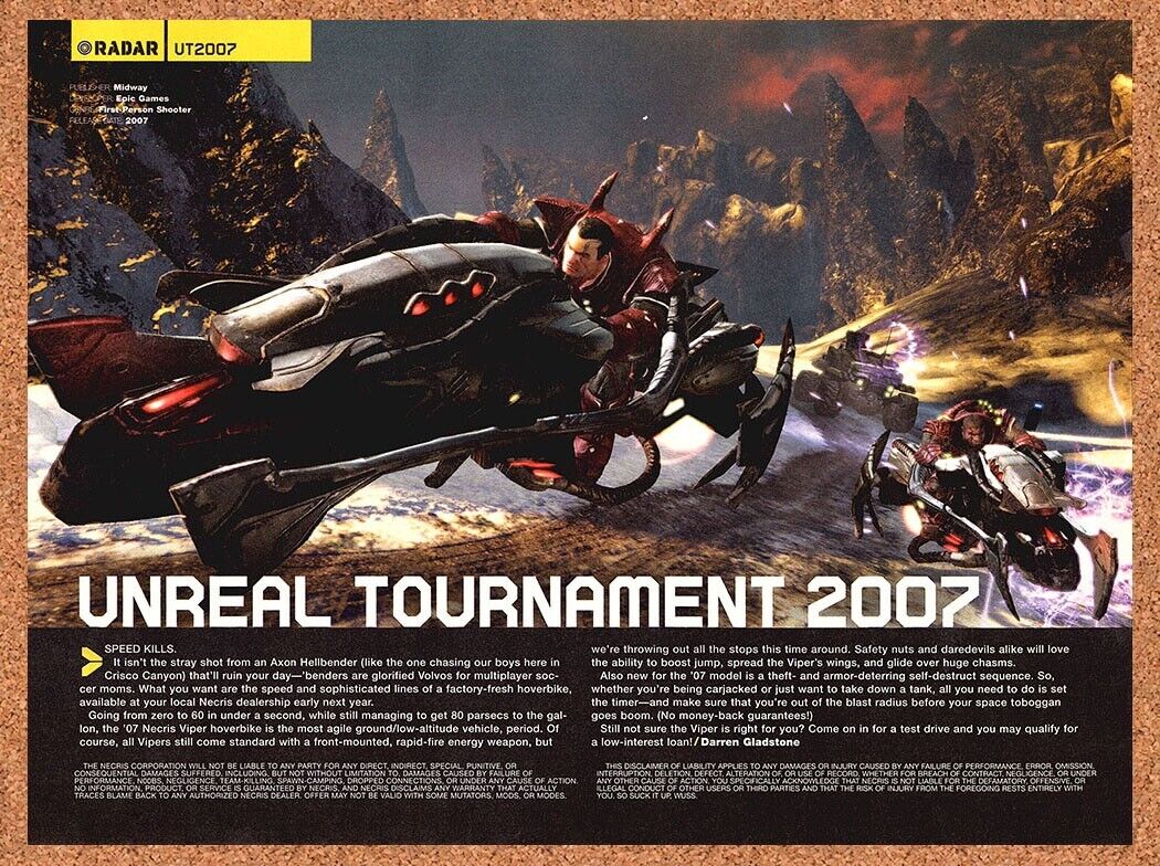 Unreal Tournament PC Original 2005 Print Ad Authentic Video Game Review Promo