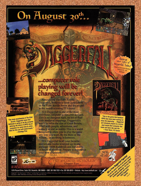 1996 Elder Scrolls II Daggerfall PC Original Advertisement / Retro Wall Art v1
