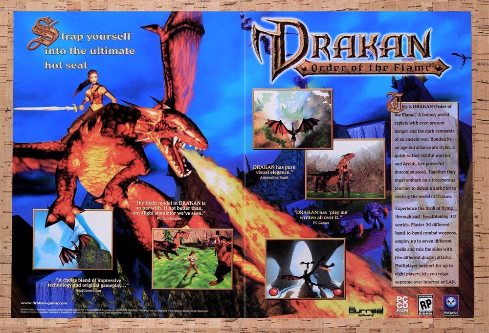 1999 Drakan Order Of The Flame PC Original Advertisement / Retro Wall Art v4