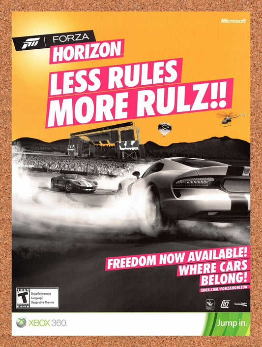 2012 Forza Horizon Xbox 360 Original Advertisement / Retro Wall Art v1