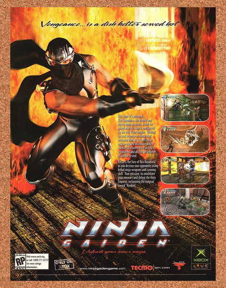 Original 2004 Ninja Gaiden Xbox Vintage Print Ad - Video Game Promo Wall Art 2