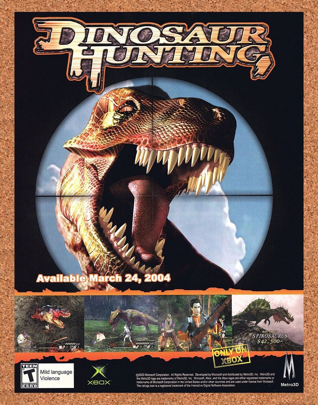 Original 2004 Dinosaur Hunting Xbox Vintage Ad - Video Game Promo Wall Art 1