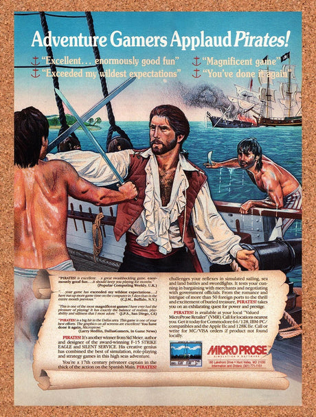 1987 Pirates! Commodore 64 Original Advertisement / Retro Wall Art v4