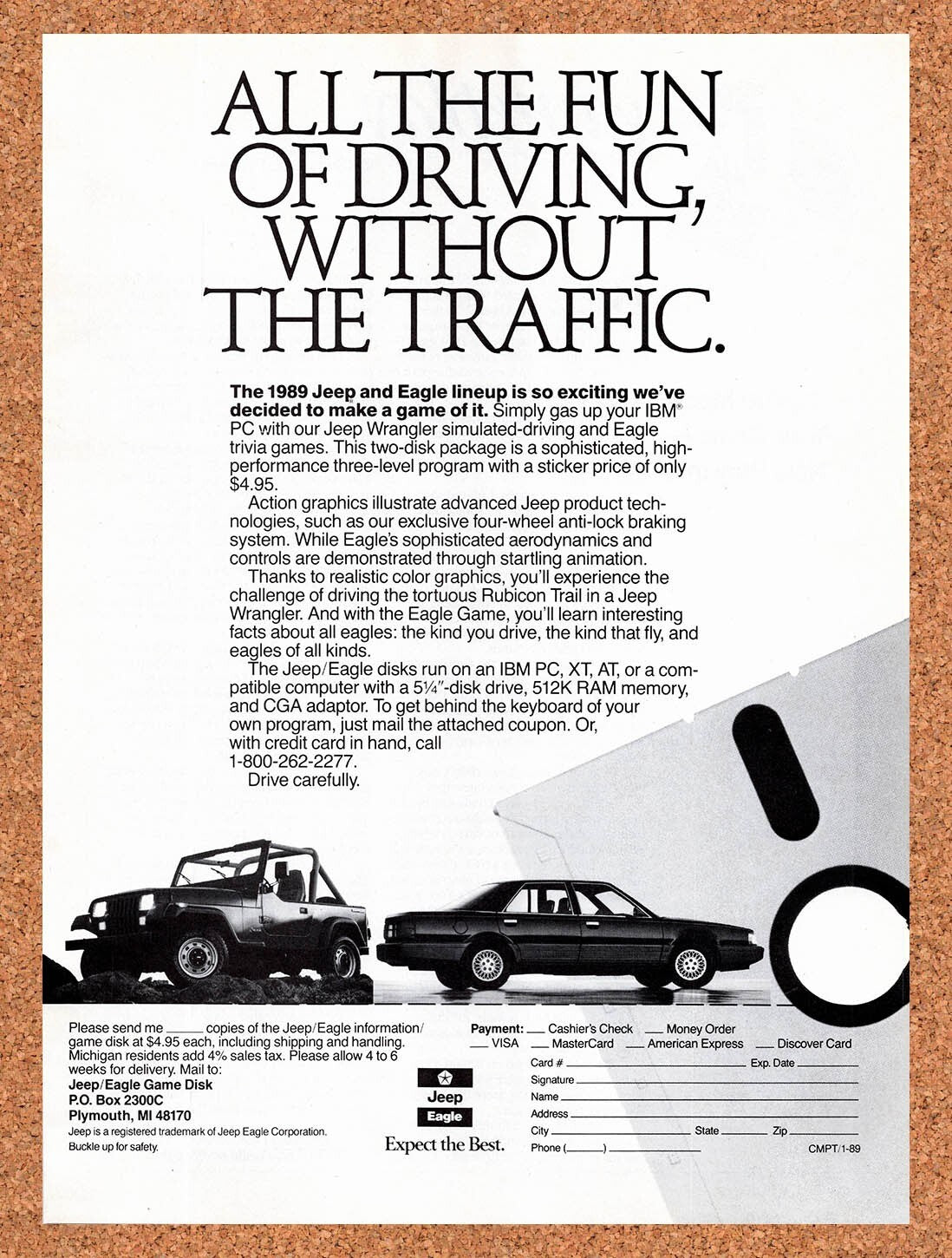 1989 Jeep And Eagle Simulated-Driving IBM Original Ad / Retro Wall Art v1