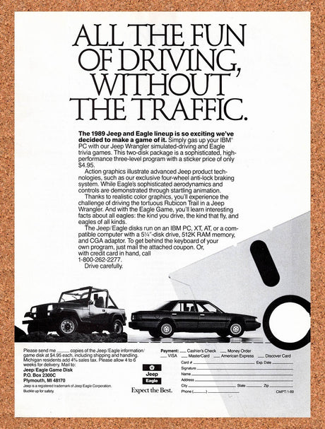 1989 Jeep And Eagle Simulated-Driving IBM Original Ad / Retro Wall Art v1