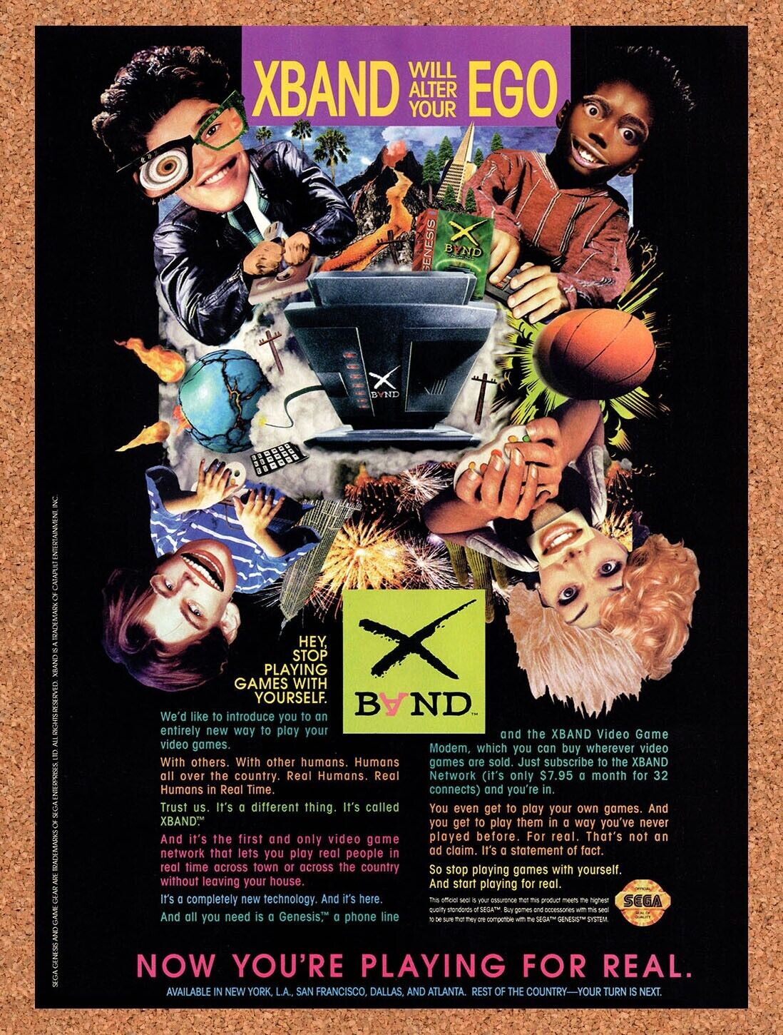 1995 Sega Genesis XBand Gaming Network Original Ad / Retro Wall Art v14