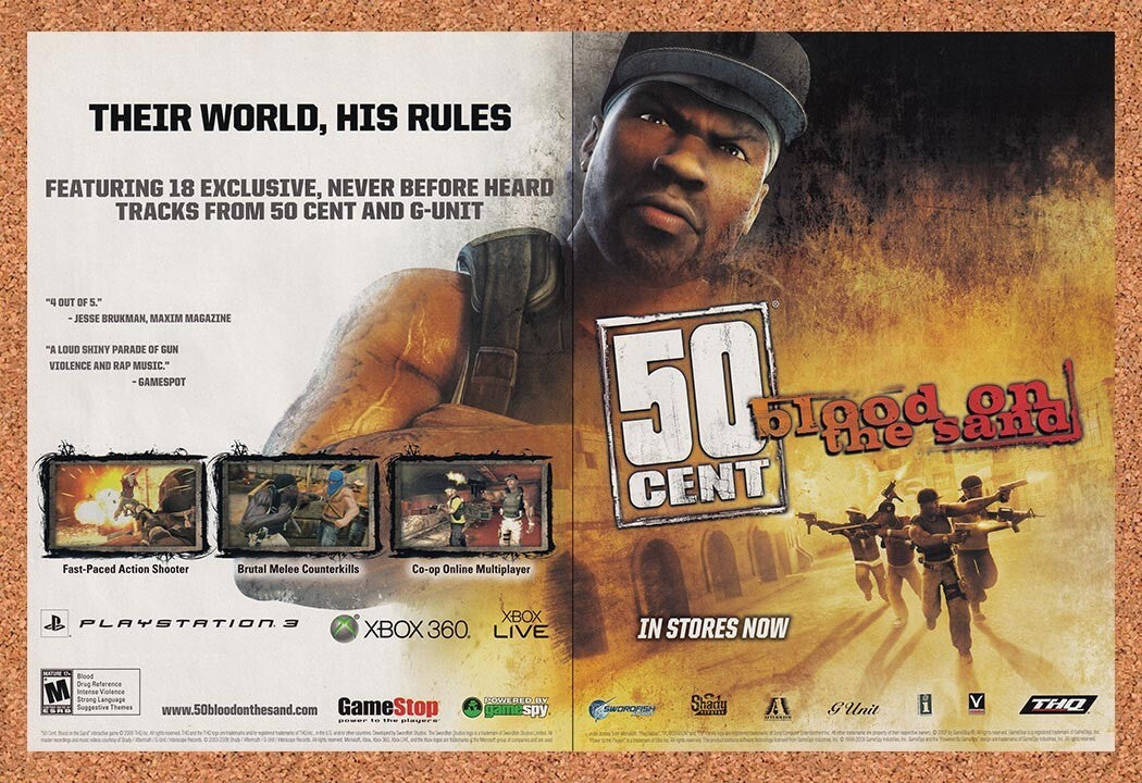 2009 50 Cent Blood On The Sand Xbox 360 Original Ad / Retro Wall Art v2