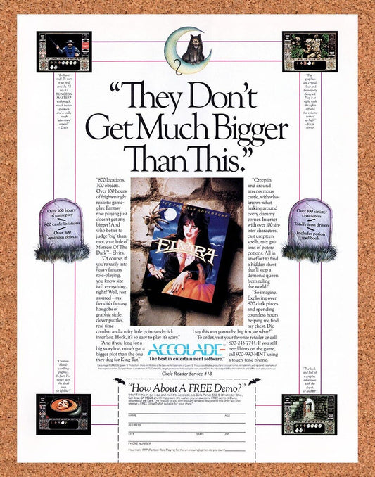 Elvira The Fantasy Adventure PC Original 1990 Vintage Ad - Video Game Promo