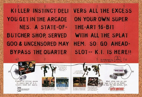 1995 Killer Instinct SNES Original Advertisement / Retro Wall Art v1