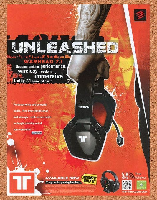 Triton Warhead 7.1 PC Gaming Headset Original 2013 Ad Authentic Best Buy Promo