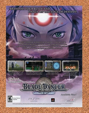 Blade Dancer PSP Lineage Of Light Original 2007 Ad NiS America Games Promo