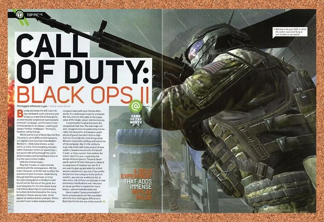 Call Of Duty Black Ops 2 II Xbox 360 Original 2013 Ad Authentic Video Game Promo