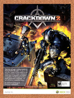2010 Crackdown 2 Xbox 360 Original Advertisement / Retro Wall Art v1