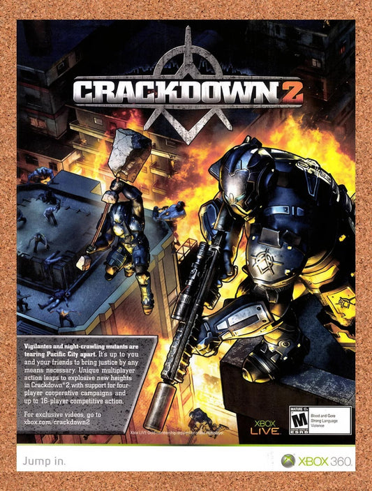 2009 Crackdown 2 Xbox 360 Original Advertisement / Retro Wall Art v1