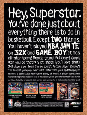 1995 NBA Jam TE Sega 32x Original Advertisement / Retro Wall Art v3