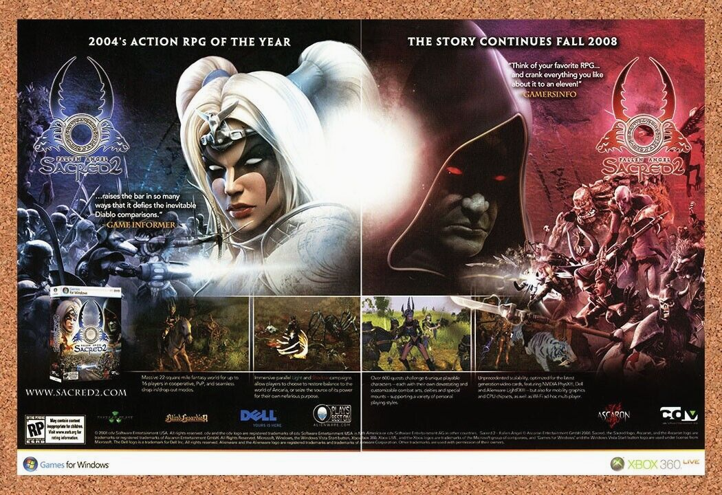 Sacred 2 Fallen Angel Xbox 360 Original 2009 Ad Authentic RPG Video Game Promo