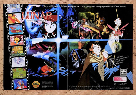 1994 Lunar 2 Eternal Blue Sega CD Original Advertisement / Retro Wall Art v6