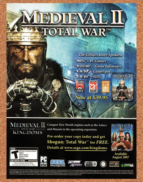 Medieval II PC Original 2007 Vintage Ad - Kingdoms DLC Video Game Promo