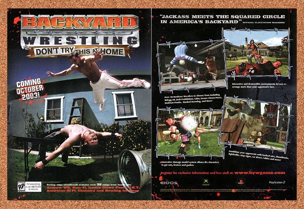 Backyard Wrestling PS2 Original 2003 Vintage Ad - Video Game Art Promo