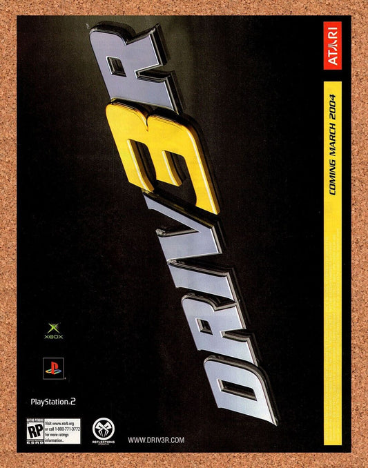 Driver 3 PS2 Original 2003 Print Ad Authentic Atari Racing Video Game Promo