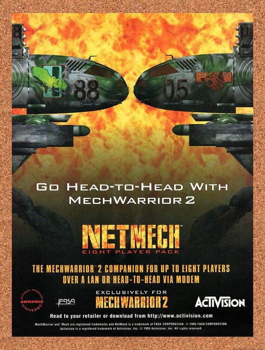 MechWarrior 2 PC Original 1994 Vintage Ad - Net Mech Video Game Promo
