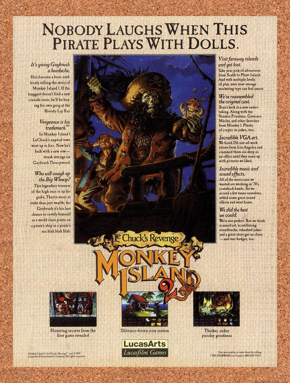 1991 Monkey Island 2 Le Chucks Revenge PC Original Ad / Retro Promo v1